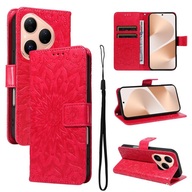 Embossed Sunflower Pattern Flip Leather Phone Case, For Huawei Pura 90 Pro Max 5G, For Huawei Pura 90 Pro 5G, For Huawei Pura 90 5G, For Huawei nova 14 5G / 14 Lite 5G, For Huawei Pura 80 Ultra 5G, For Huawei Pura 80 Pro 5G, For Huawei Pura 80 5G