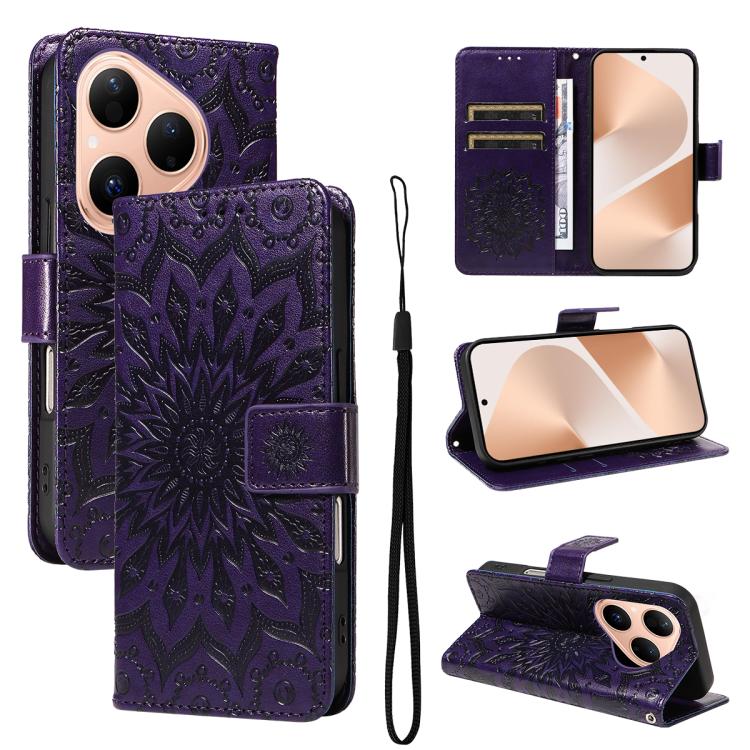 Embossed Sunflower Pattern Flip Leather Phone Case, For Huawei Pura 90 Pro Max 5G, For Huawei Pura 90 Pro 5G, For Huawei Pura 90 5G, For Huawei nova 14 5G / 14 Lite 5G, For Huawei Pura 80 Ultra 5G, For Huawei Pura 80 Pro 5G, For Huawei Pura 80 5G