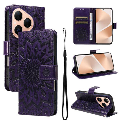 Embossed Sunflower Pattern Flip Leather Phone Case, For Huawei Pura 90 Pro Max 5G, For Huawei Pura 90 Pro 5G, For Huawei Pura 90 5G, For Huawei nova 14 5G / 14 Lite 5G, For Huawei Pura 80 Ultra 5G, For Huawei Pura 80 Pro 5G, For Huawei Pura 80 5G