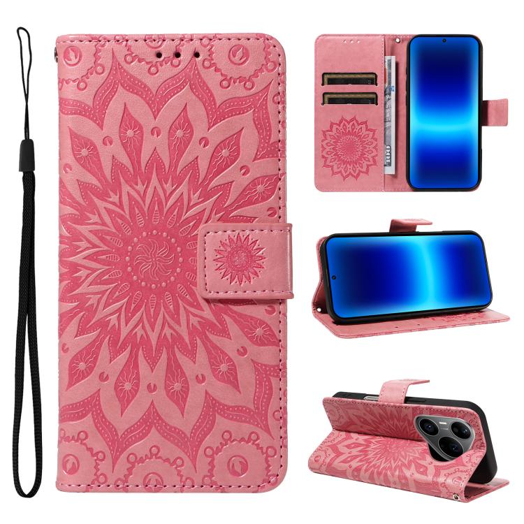 Embossed Sunflower Pattern Flip Leather Phone Case, For Huawei Pura 90 Pro Max 5G, For Huawei Pura 90 Pro 5G, For Huawei Pura 90 5G, For Huawei nova 14 5G / 14 Lite 5G, For Huawei Pura 80 Ultra 5G, For Huawei Pura 80 Pro 5G, For Huawei Pura 80 5G