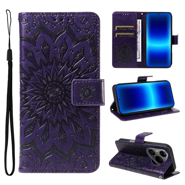 Embossed Sunflower Pattern Flip Leather Phone Case, For Huawei Pura 90 Pro Max 5G, For Huawei Pura 90 Pro 5G, For Huawei Pura 90 5G, For Huawei nova 14 5G / 14 Lite 5G, For Huawei Pura 80 Ultra 5G, For Huawei Pura 80 Pro 5G, For Huawei Pura 80 5G