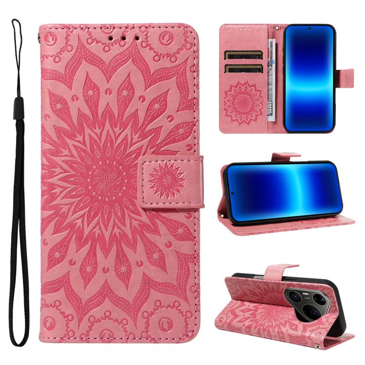 Embossed Sunflower Pattern Flip Leather Phone Case, For Huawei Pura 90 Pro Max 5G, For Huawei Pura 90 Pro 5G, For Huawei Pura 90 5G, For Huawei nova 14 5G / 14 Lite 5G, For Huawei Pura 80 Ultra 5G, For Huawei Pura 80 Pro 5G, For Huawei Pura 80 5G