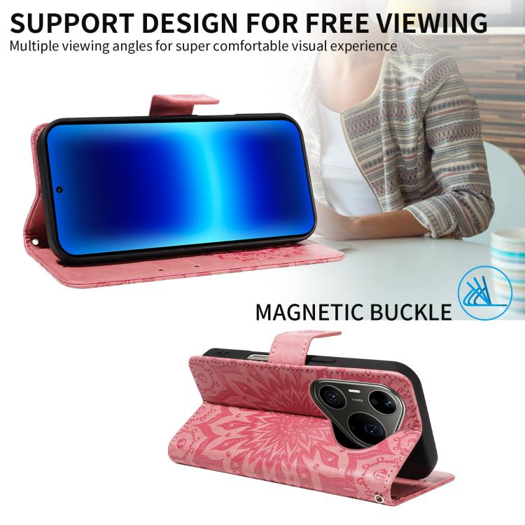 Embossed Sunflower Pattern Flip Leather Phone Case, For Huawei Pura 90 Pro Max 5G, For Huawei Pura 90 Pro 5G, For Huawei Pura 90 5G, For Huawei nova 14 5G / 14 Lite 5G, For Huawei Pura 80 Ultra 5G, For Huawei Pura 80 Pro 5G, For Huawei Pura 80 5G