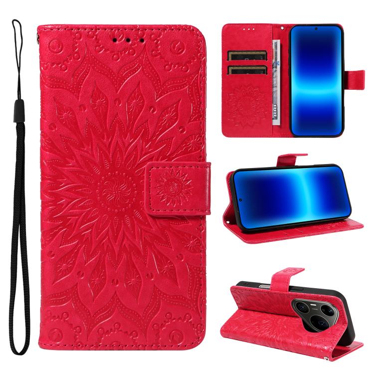 Embossed Sunflower Pattern Flip Leather Phone Case, For Huawei Pura 90 Pro Max 5G, For Huawei Pura 90 Pro 5G, For Huawei Pura 90 5G, For Huawei nova 14 5G / 14 Lite 5G, For Huawei Pura 80 Ultra 5G, For Huawei Pura 80 Pro 5G, For Huawei Pura 80 5G