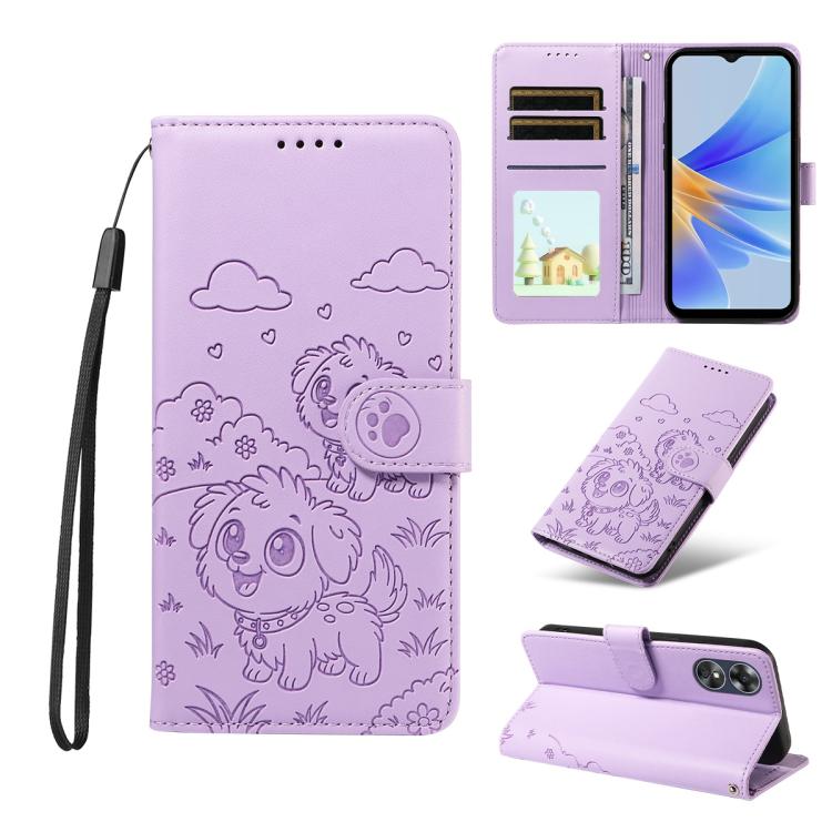 Embossed Heart Dog RFID Blocking Wallet Leather Phone Case, For OPPO Reno12 Pro 5G Global, For OPPO Reno12 Global, For OPPO Reno11 F / F25 Pro, For OPPO Reno11 5G Global, For OPPO Reno11 Pro Global, For OPPO A38 4G Global / A18 4G, For OPPO A58 4G     ...