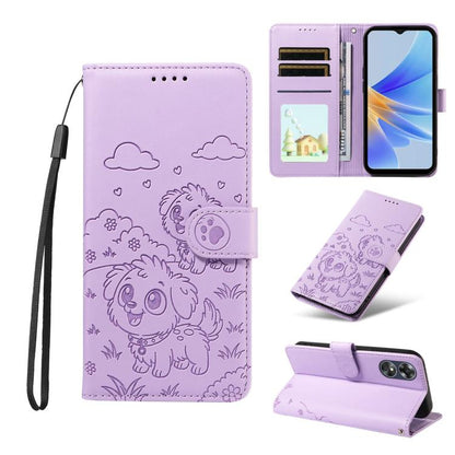 Embossed Heart Dog RFID Blocking Wallet Leather Phone Case, For OPPO Reno12 Pro 5G Global, For OPPO Reno12 Global, For OPPO Reno11 F / F25 Pro, For OPPO Reno11 5G Global, For OPPO Reno11 Pro Global, For OPPO A38 4G Global / A18 4G, For OPPO A58 4G     ...