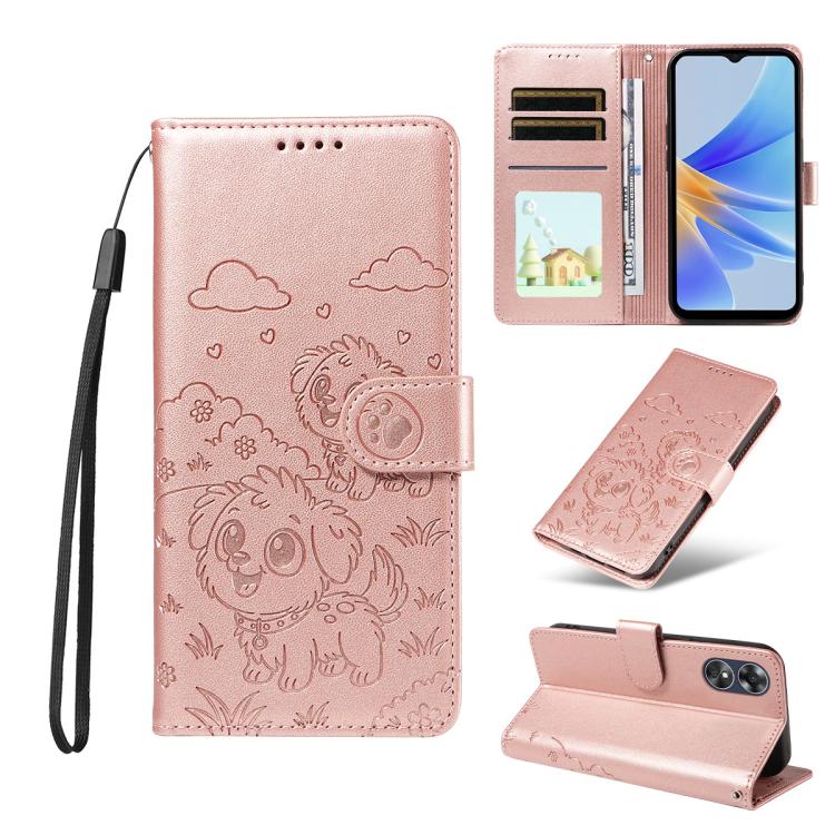 Embossed Heart Dog RFID Blocking Wallet Leather Phone Case, For OPPO Reno12 Pro 5G Global, For OPPO Reno12 Global, For OPPO Reno11 F / F25 Pro, For OPPO Reno11 5G Global, For OPPO Reno11 Pro Global, For OPPO A38 4G Global / A18 4G, For OPPO A58 4G     ...