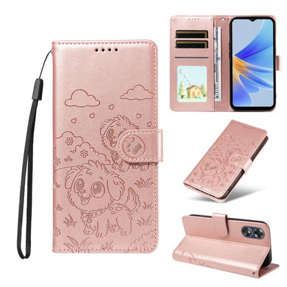 Embossed Heart Dog RFID Blocking Wallet Leather Phone Case, For OPPO Reno12 Pro 5G Global, For OPPO Reno12 Global, For OPPO Reno11 F / F25 Pro, For OPPO Reno11 5G Global, For OPPO Reno11 Pro Global, For OPPO A38 4G Global / A18 4G, For OPPO A58 4G     ...