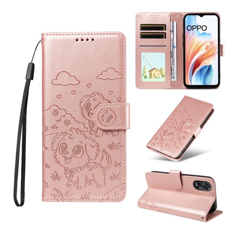 Embossed Heart Dog RFID Blocking Wallet Leather Phone Case, For OPPO Reno12 Pro 5G Global, For OPPO Reno12 Global, For OPPO Reno11 F / F25 Pro, For OPPO Reno11 5G Global, For OPPO Reno11 Pro Global, For OPPO A38 4G Global / A18 4G, For OPPO A58 4G     ...