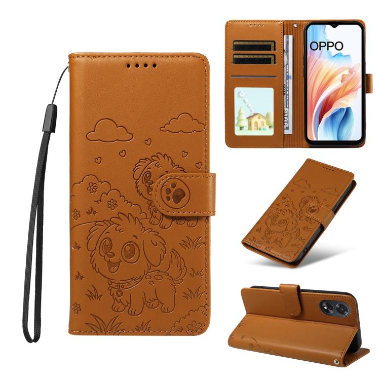 Embossed Heart Dog RFID Blocking Wallet Leather Phone Case, For OPPO Reno12 Pro 5G Global, For OPPO Reno12 Global, For OPPO Reno11 F / F25 Pro, For OPPO Reno11 5G Global, For OPPO Reno11 Pro Global, For OPPO A38 4G Global / A18 4G, For OPPO A58 4G     ...