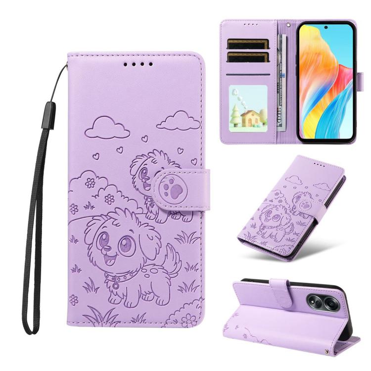 Embossed Heart Dog RFID Blocking Wallet Leather Phone Case, For OPPO Reno12 Pro 5G Global, For OPPO Reno12 Global, For OPPO Reno11 F / F25 Pro, For OPPO Reno11 5G Global, For OPPO Reno11 Pro Global, For OPPO A38 4G Global / A18 4G, For OPPO A58 4G     ...