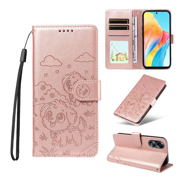 Embossed Heart Dog RFID Blocking Wallet Leather Phone Case, For OPPO Reno12 Pro 5G Global, For OPPO Reno12 Global, For OPPO Reno11 F / F25 Pro, For OPPO Reno11 5G Global, For OPPO Reno11 Pro Global, For OPPO A38 4G Global / A18 4G, For OPPO A58 4G     ...