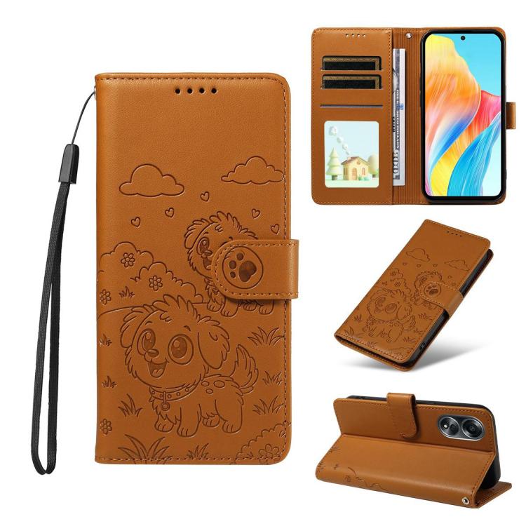Embossed Heart Dog RFID Blocking Wallet Leather Phone Case, For OPPO Reno12 Pro 5G Global, For OPPO Reno12 Global, For OPPO Reno11 F / F25 Pro, For OPPO Reno11 5G Global, For OPPO Reno11 Pro Global, For OPPO A38 4G Global / A18 4G, For OPPO A58 4G     ...