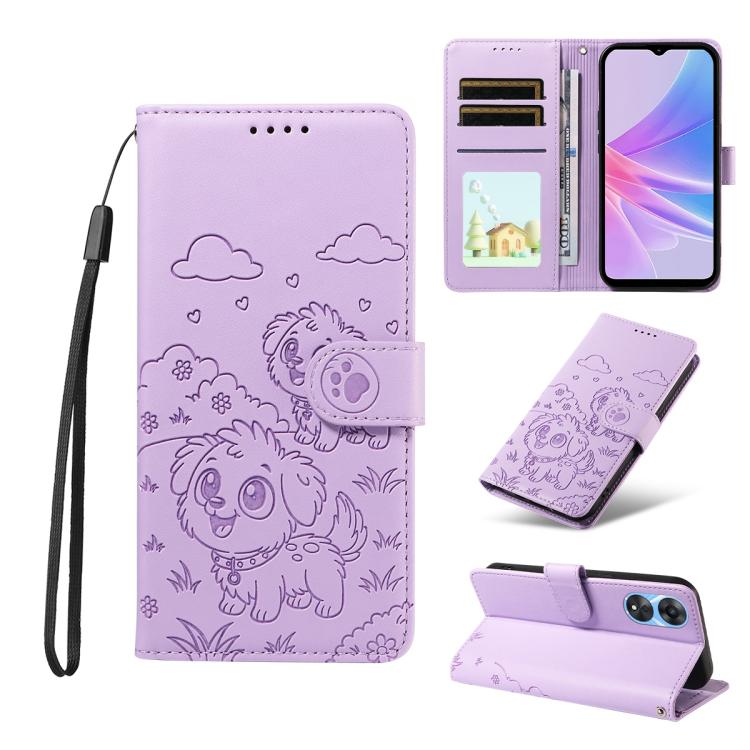 Embossed Heart Dog RFID Blocking Wallet Leather Phone Case, For OPPO Reno12 Pro 5G Global, For OPPO Reno12 Global, For OPPO Reno11 F / F25 Pro, For OPPO Reno11 5G Global, For OPPO Reno11 Pro Global, For OPPO A38 4G Global / A18 4G, For OPPO A58 4G     ...