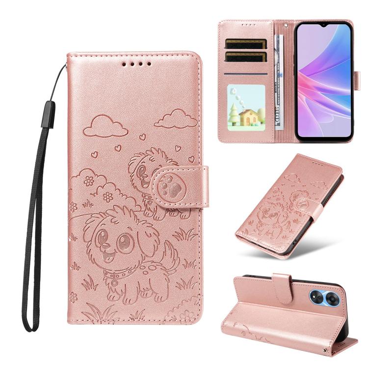 Embossed Heart Dog RFID Blocking Wallet Leather Phone Case, For OPPO Reno12 Pro 5G Global, For OPPO Reno12 Global, For OPPO Reno11 F / F25 Pro, For OPPO Reno11 5G Global, For OPPO Reno11 Pro Global, For OPPO A38 4G Global / A18 4G, For OPPO A58 4G     ...
