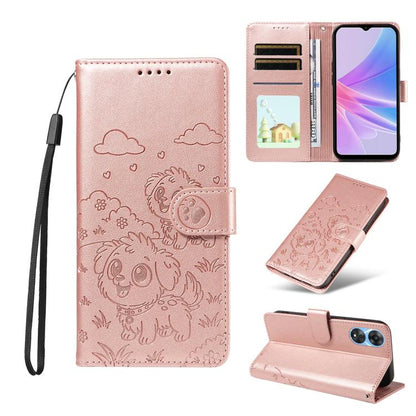 Embossed Heart Dog RFID Blocking Wallet Leather Phone Case, For OPPO Reno12 Pro 5G Global, For OPPO Reno12 Global, For OPPO Reno11 F / F25 Pro, For OPPO Reno11 5G Global, For OPPO Reno11 Pro Global, For OPPO A38 4G Global / A18 4G, For OPPO A58 4G     ...
