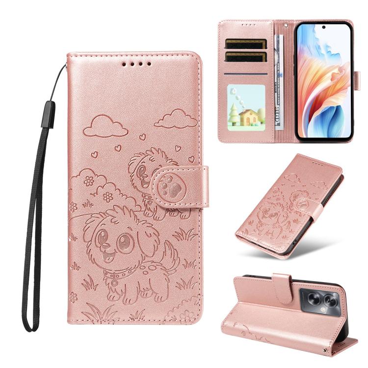 Embossed Heart Dog RFID Blocking Wallet Leather Phone Case, For OPPO A7 Pro Max 5G, For OPPO F33 Pro 5G Global, For OPPO Reno15 F Global, For OPPO Reno15 Global /15C, For OPPO A6 Pro 5G / A6X 5G Global, For OPPO Find X9, For OPPO A6 Pro 4G / 5G Global ...