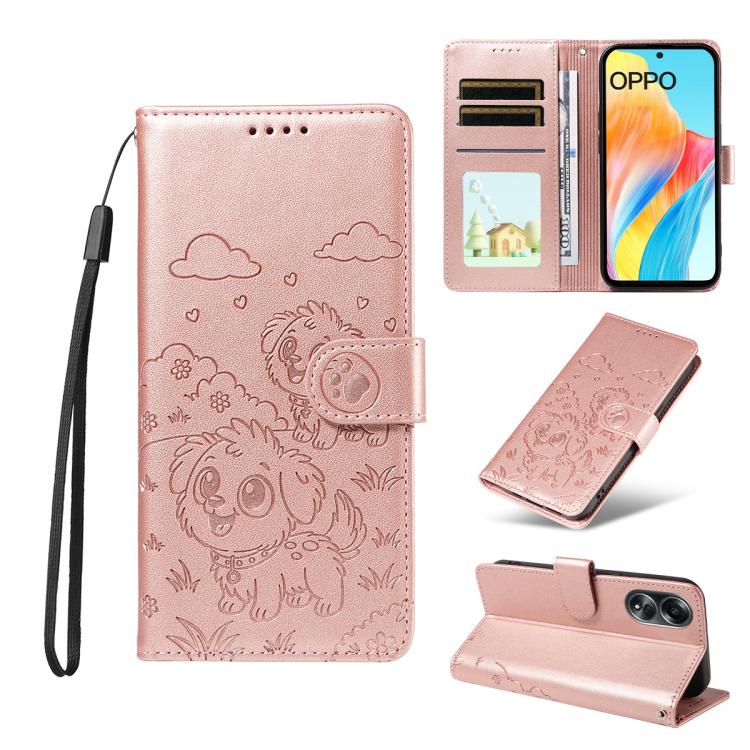 Embossed Heart Dog RFID Blocking Wallet Leather Phone Case, For OPPO Reno12 Pro 5G Global, For OPPO Reno12 Global, For OPPO Reno11 F / F25 Pro, For OPPO Reno11 5G Global, For OPPO Reno11 Pro Global, For OPPO A38 4G Global / A18 4G, For OPPO A58 4G     ...
