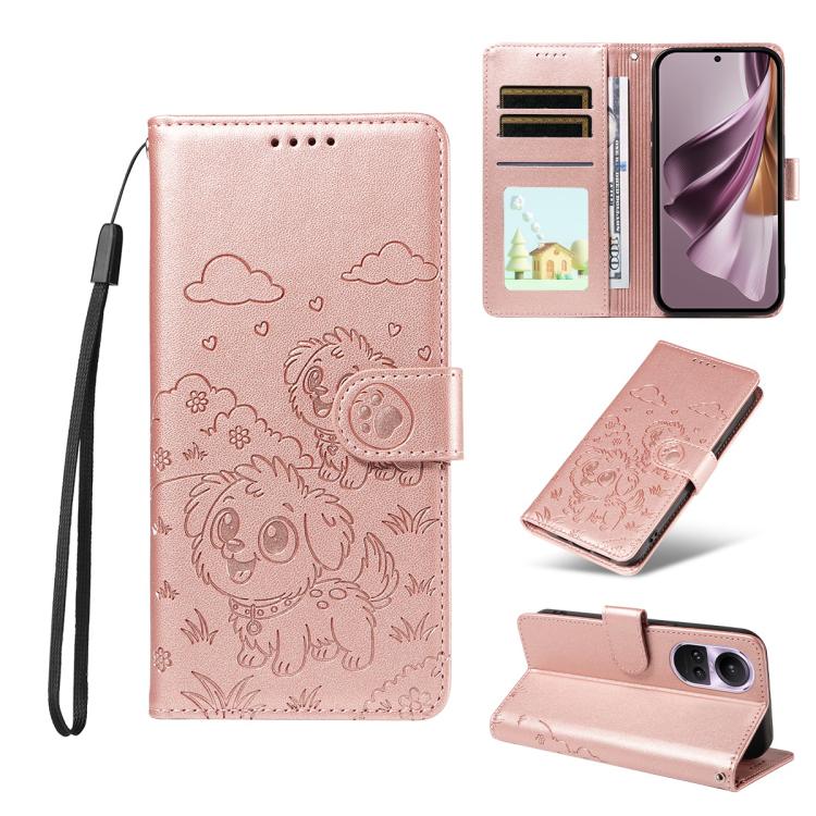 Embossed Heart Dog RFID Blocking Wallet Leather Phone Case, For OPPO Reno12 Pro 5G Global, For OPPO Reno12 Global, For OPPO Reno11 F / F25 Pro, For OPPO Reno11 5G Global, For OPPO Reno11 Pro Global, For OPPO A38 4G Global / A18 4G, For OPPO A58 4G     ...