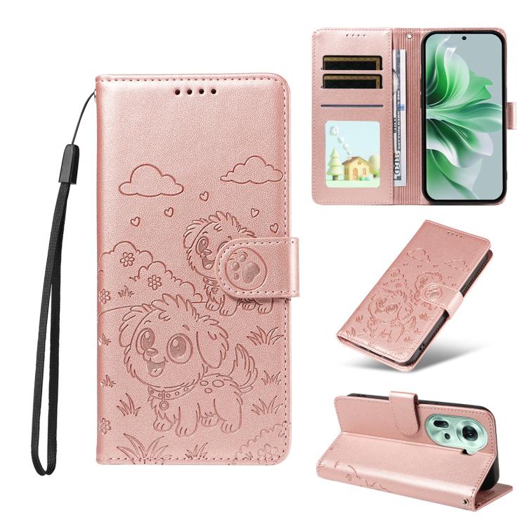 Embossed Heart Dog RFID Blocking Wallet Leather Phone Case, For OPPO Reno12 Pro 5G Global, For OPPO Reno12 Global, For OPPO Reno11 F / F25 Pro, For OPPO Reno11 5G Global, For OPPO Reno11 Pro Global, For OPPO A38 4G Global / A18 4G, For OPPO A58 4G     ...