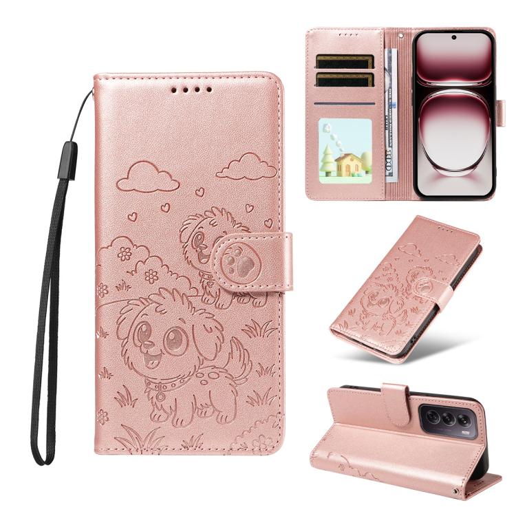 Embossed Heart Dog RFID Blocking Wallet Leather Phone Case, For OPPO Reno12 Pro 5G Global, For OPPO Reno12 Global, For OPPO Reno11 F / F25 Pro, For OPPO Reno11 5G Global, For OPPO Reno11 Pro Global, For OPPO A38 4G Global / A18 4G, For OPPO A58 4G     ...