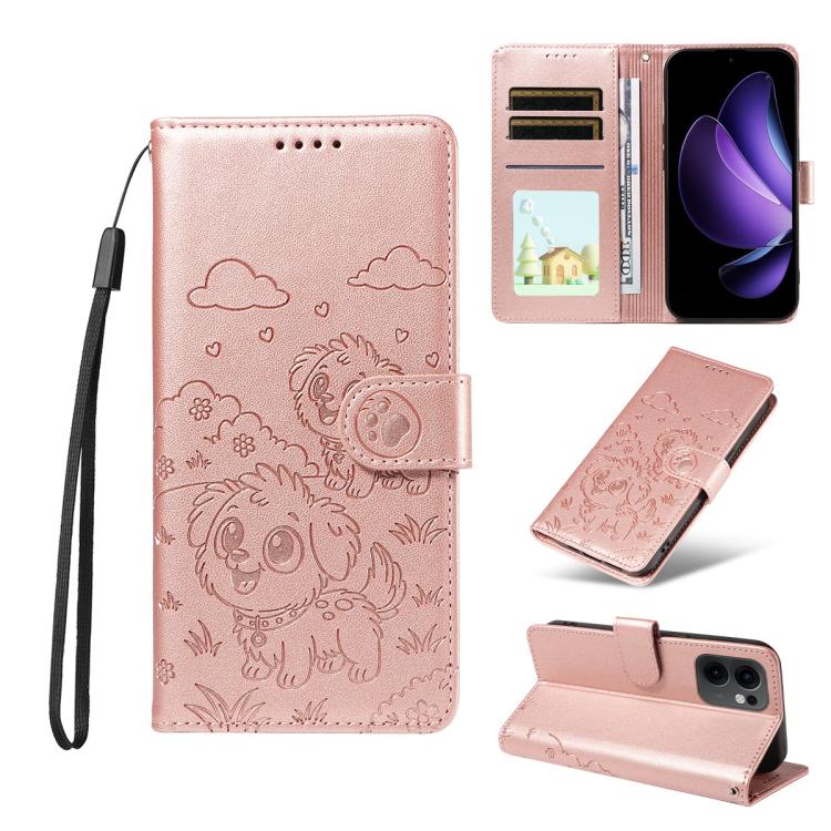 Embossed Heart Dog RFID Blocking Wallet Leather Phone Case, For OPPO A7 Pro Max 5G, For OPPO F33 Pro 5G Global, For OPPO Reno15 F Global, For OPPO Reno15 Global /15C, For OPPO A6 Pro 5G / A6X 5G Global, For OPPO Find X9, For OPPO A6 Pro 4G / 5G Global ...