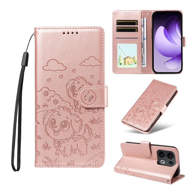 Embossed Heart Dog RFID Blocking Wallet Leather Phone Case, For OPPO A7 Pro Max 5G, For OPPO F33 Pro 5G Global, For OPPO Reno15 F Global, For OPPO Reno15 Global /15C, For OPPO A6 Pro 5G / A6X 5G Global, For OPPO Find X9, For OPPO A6 Pro 4G / 5G Global ...