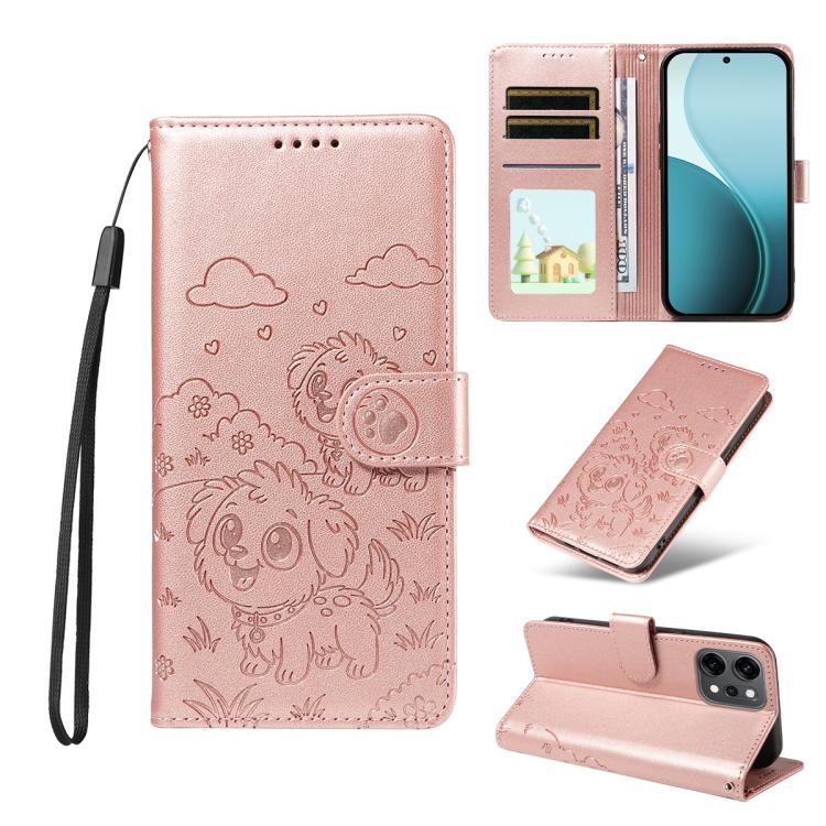 Embossed Heart Dog RFID Blocking Wallet Leather Phone Case, For OPPO A7 Pro Max 5G, For OPPO F33 Pro 5G Global, For OPPO Reno15 F Global, For OPPO Reno15 Global /15C, For OPPO A6 Pro 5G / A6X 5G Global, For OPPO Find X9, For OPPO A6 Pro 4G / 5G Global ...
