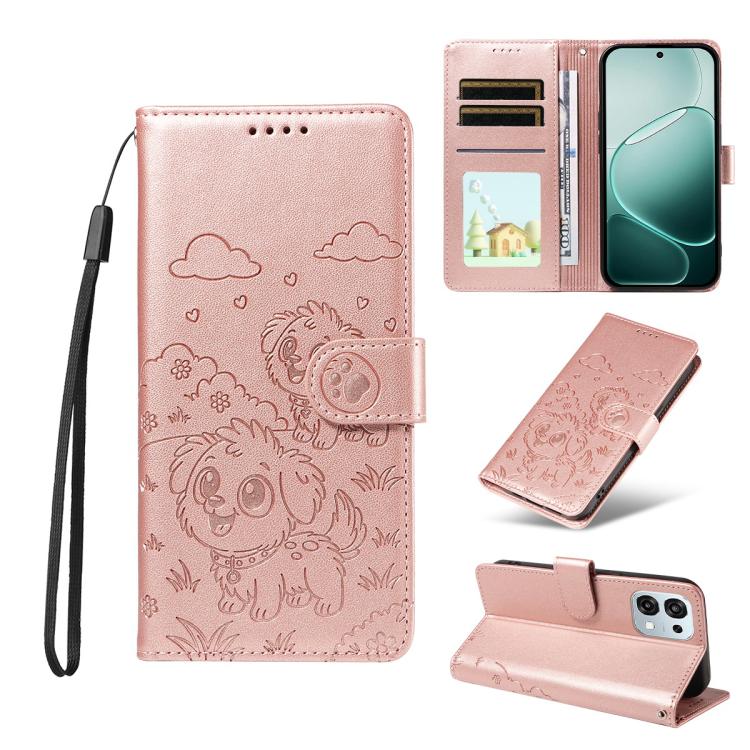 Embossed Heart Dog RFID Blocking Wallet Leather Phone Case, For OPPO A7 Pro Max 5G, For OPPO F33 Pro 5G Global, For OPPO Reno15 F Global, For OPPO Reno15 Global /15C, For OPPO A6 Pro 5G / A6X 5G Global, For OPPO Find X9, For OPPO A6 Pro 4G / 5G Global ...