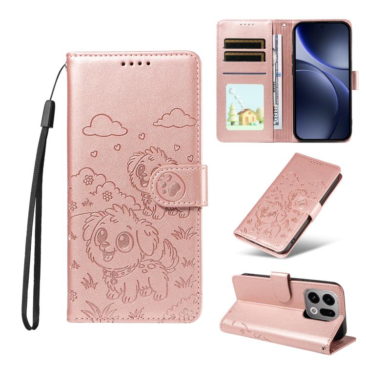 Embossed Heart Dog RFID Blocking Wallet Leather Phone Case, For OPPO A7 Pro Max 5G, For OPPO F33 Pro 5G Global, For OPPO Reno15 F Global, For OPPO Reno15 Global /15C, For OPPO A6 Pro 5G / A6X 5G Global, For OPPO Find X9, For OPPO A6 Pro 4G / 5G Global ...