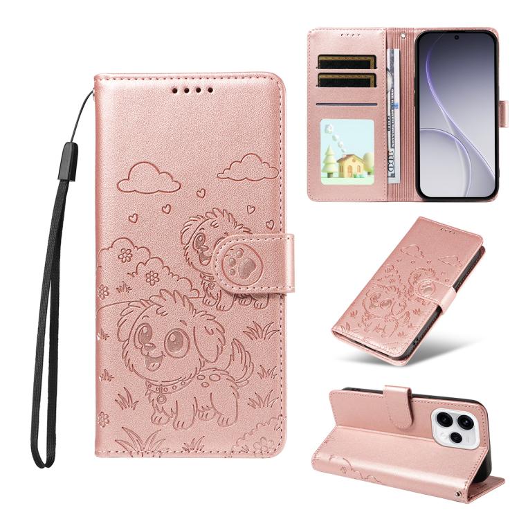 Embossed Heart Dog RFID Blocking Wallet Leather Phone Case, For OPPO A7 Pro Max 5G, For OPPO F33 Pro 5G Global, For OPPO Reno15 F Global, For OPPO Reno15 Global /15C, For OPPO A6 Pro 5G / A6X 5G Global, For OPPO Find X9, For OPPO A6 Pro 4G / 5G Global ...