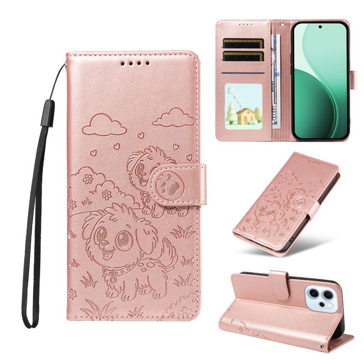 Embossed Heart Dog RFID Blocking Wallet Leather Phone Case, For OPPO A7 Pro Max 5G, For OPPO F33 Pro 5G Global, For OPPO Reno15 F Global, For OPPO Reno15 Global /15C, For OPPO A6 Pro 5G / A6X 5G Global, For OPPO Find X9, For OPPO A6 Pro 4G / 5G Global ...