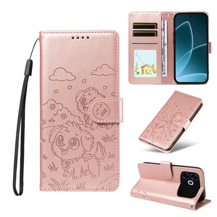 Embossed Heart Dog RFID Blocking Wallet Leather Phone Case, For OPPO A7 Pro Max 5G, For OPPO F33 Pro 5G Global, For OPPO Reno15 F Global, For OPPO Reno15 Global /15C, For OPPO A6 Pro 5G / A6X 5G Global, For OPPO Find X9, For OPPO A6 Pro 4G / 5G Global ...