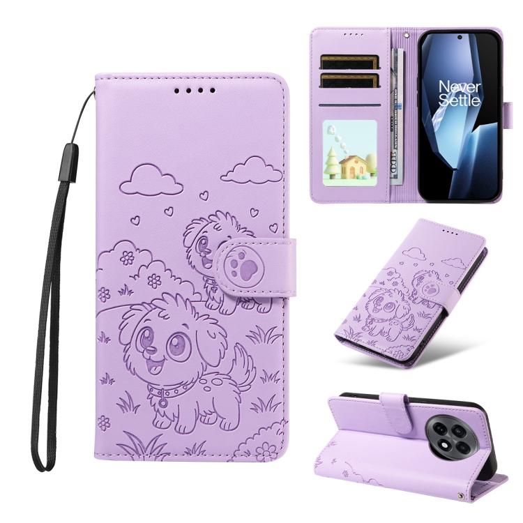 Embossed Heart Dog RFID Blocking Wallet Leather Phone Case, For OnePlus Turbo 6 / 6V 5G, For OnePlus Ace 6 / 15R, For OnePlus 15, For OnePlus Ace 5 Ultra / Nord 5 5G, For OnePlus Ace 5 Racing / Nord CE5 5G, For OnePlus 13R / Ace 5 / 5 Pro