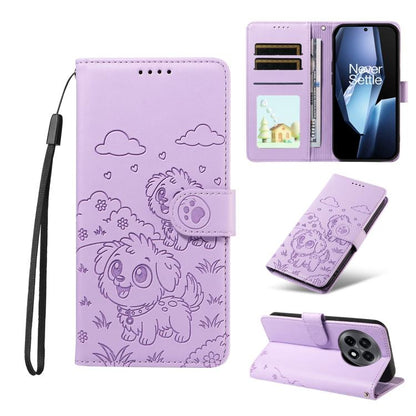 Embossed Heart Dog RFID Blocking Wallet Leather Phone Case, For OnePlus Turbo 6 / 6V 5G, For OnePlus Ace 6 / 15R, For OnePlus 15, For OnePlus Ace 5 Ultra / Nord 5 5G, For OnePlus Ace 5 Racing / Nord CE5 5G, For OnePlus 13R / Ace 5 / 5 Pro