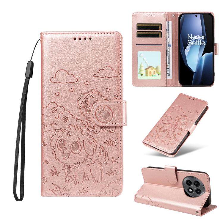 Embossed Heart Dog RFID Blocking Wallet Leather Phone Case, For OnePlus Turbo 6 / 6V 5G, For OnePlus Ace 6 / 15R, For OnePlus 15, For OnePlus Ace 5 Ultra / Nord 5 5G, For OnePlus Ace 5 Racing / Nord CE5 5G, For OnePlus 13R / Ace 5 / 5 Pro
