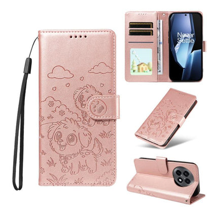 Embossed Heart Dog RFID Blocking Wallet Leather Phone Case, For OnePlus Turbo 6 / 6V 5G, For OnePlus Ace 6 / 15R, For OnePlus 15, For OnePlus Ace 5 Ultra / Nord 5 5G, For OnePlus Ace 5 Racing / Nord CE5 5G, For OnePlus 13R / Ace 5 / 5 Pro