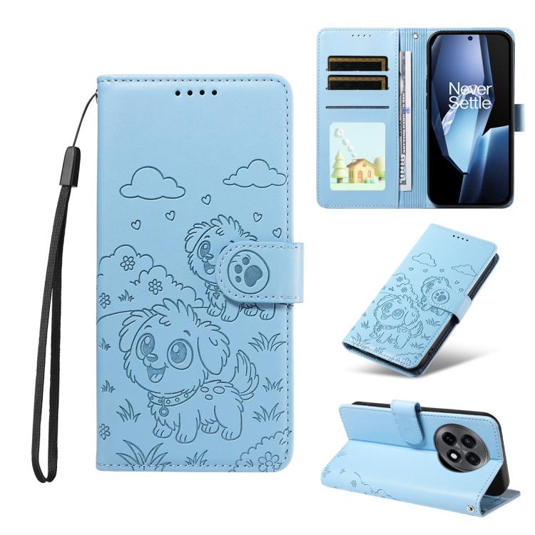 Embossed Heart Dog RFID Blocking Wallet Leather Phone Case, For OnePlus Turbo 6 / 6V 5G, For OnePlus Ace 6 / 15R, For OnePlus 15, For OnePlus Ace 5 Ultra / Nord 5 5G, For OnePlus Ace 5 Racing / Nord CE5 5G, For OnePlus 13R / Ace 5 / 5 Pro