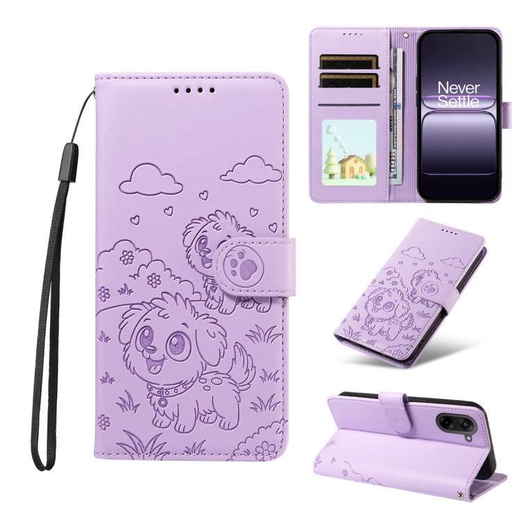 Embossed Heart Dog RFID Blocking Wallet Leather Phone Case, For OnePlus Turbo 6 / 6V 5G, For OnePlus Ace 6 / 15R, For OnePlus 15, For OnePlus Ace 5 Ultra / Nord 5 5G, For OnePlus Ace 5 Racing / Nord CE5 5G, For OnePlus 13R / Ace 5 / 5 Pro
