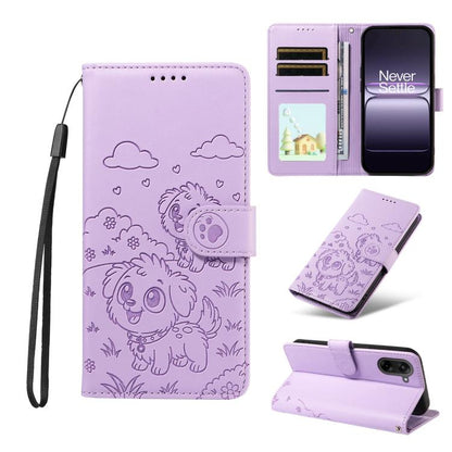 Embossed Heart Dog RFID Blocking Wallet Leather Phone Case, For OnePlus Turbo 6 / 6V 5G, For OnePlus Ace 6 / 15R, For OnePlus 15, For OnePlus Ace 5 Ultra / Nord 5 5G, For OnePlus Ace 5 Racing / Nord CE5 5G, For OnePlus 13R / Ace 5 / 5 Pro
