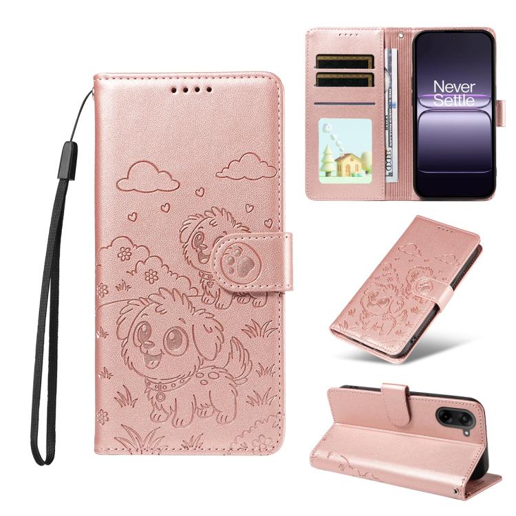 Embossed Heart Dog RFID Blocking Wallet Leather Phone Case, For OnePlus Turbo 6 / 6V 5G, For OnePlus Ace 6 / 15R, For OnePlus 15, For OnePlus Ace 5 Ultra / Nord 5 5G, For OnePlus Ace 5 Racing / Nord CE5 5G, For OnePlus 13R / Ace 5 / 5 Pro