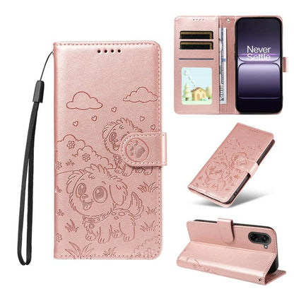 Embossed Heart Dog RFID Blocking Wallet Leather Phone Case, For OnePlus Turbo 6 / 6V 5G, For OnePlus Ace 6 / 15R, For OnePlus 15, For OnePlus Ace 5 Ultra / Nord 5 5G, For OnePlus Ace 5 Racing / Nord CE5 5G, For OnePlus 13R / Ace 5 / 5 Pro