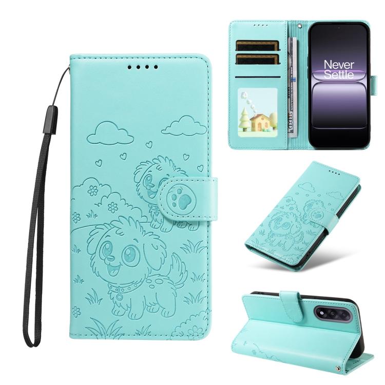 Embossed Heart Dog RFID Blocking Wallet Leather Phone Case, For OnePlus Turbo 6 / 6V 5G, For OnePlus Ace 6 / 15R, For OnePlus 15, For OnePlus Ace 5 Ultra / Nord 5 5G, For OnePlus Ace 5 Racing / Nord CE5 5G, For OnePlus 13R / Ace 5 / 5 Pro