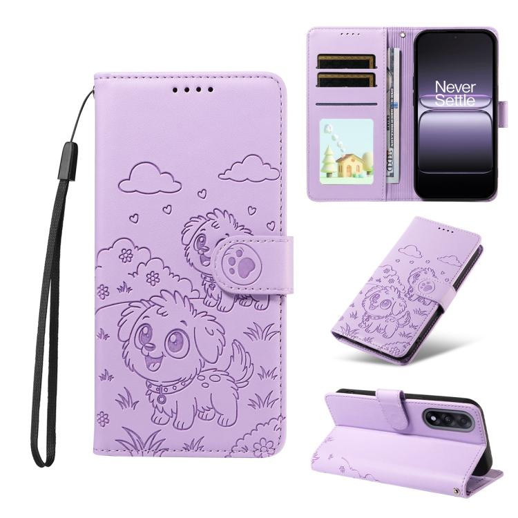 Embossed Heart Dog RFID Blocking Wallet Leather Phone Case, For OnePlus Turbo 6 / 6V 5G, For OnePlus Ace 6 / 15R, For OnePlus 15, For OnePlus Ace 5 Ultra / Nord 5 5G, For OnePlus Ace 5 Racing / Nord CE5 5G, For OnePlus 13R / Ace 5 / 5 Pro