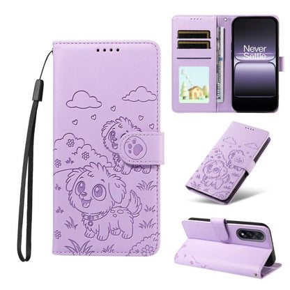 Embossed Heart Dog RFID Blocking Wallet Leather Phone Case, For OnePlus Turbo 6 / 6V 5G, For OnePlus Ace 6 / 15R, For OnePlus 15, For OnePlus Ace 5 Ultra / Nord 5 5G, For OnePlus Ace 5 Racing / Nord CE5 5G, For OnePlus 13R / Ace 5 / 5 Pro