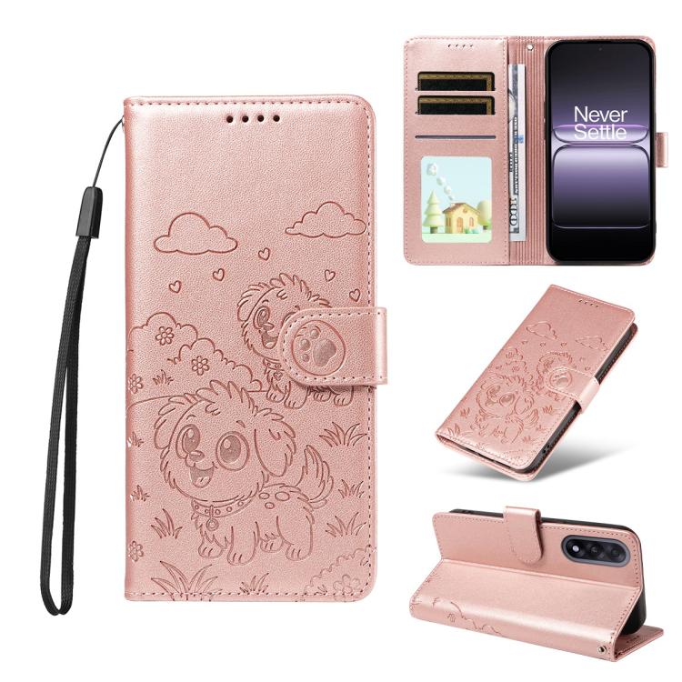 Embossed Heart Dog RFID Blocking Wallet Leather Phone Case, For OnePlus Turbo 6 / 6V 5G, For OnePlus Ace 6 / 15R, For OnePlus 15, For OnePlus Ace 5 Ultra / Nord 5 5G, For OnePlus Ace 5 Racing / Nord CE5 5G, For OnePlus 13R / Ace 5 / 5 Pro