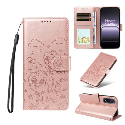 Embossed Heart Dog RFID Blocking Wallet Leather Phone Case, For OnePlus Turbo 6 / 6V 5G, For OnePlus Ace 6 / 15R, For OnePlus 15, For OnePlus Ace 5 Ultra / Nord 5 5G, For OnePlus Ace 5 Racing / Nord CE5 5G, For OnePlus 13R / Ace 5 / 5 Pro