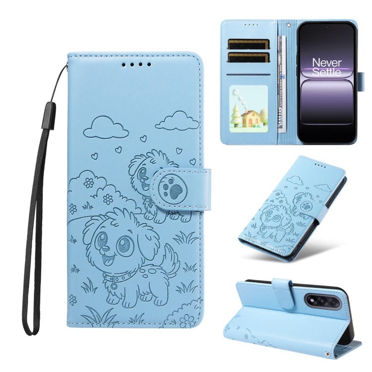 Embossed Heart Dog RFID Blocking Wallet Leather Phone Case, For OnePlus Turbo 6 / 6V 5G, For OnePlus Ace 6 / 15R, For OnePlus 15, For OnePlus Ace 5 Ultra / Nord 5 5G, For OnePlus Ace 5 Racing / Nord CE5 5G, For OnePlus 13R / Ace 5 / 5 Pro