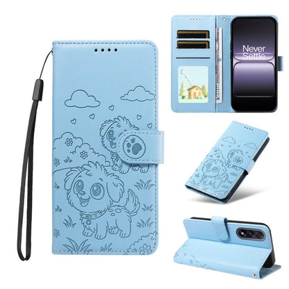 Embossed Heart Dog RFID Blocking Wallet Leather Phone Case, For OnePlus Turbo 6 / 6V 5G, For OnePlus Ace 6 / 15R, For OnePlus 15, For OnePlus Ace 5 Ultra / Nord 5 5G, For OnePlus Ace 5 Racing / Nord CE5 5G, For OnePlus 13R / Ace 5 / 5 Pro
