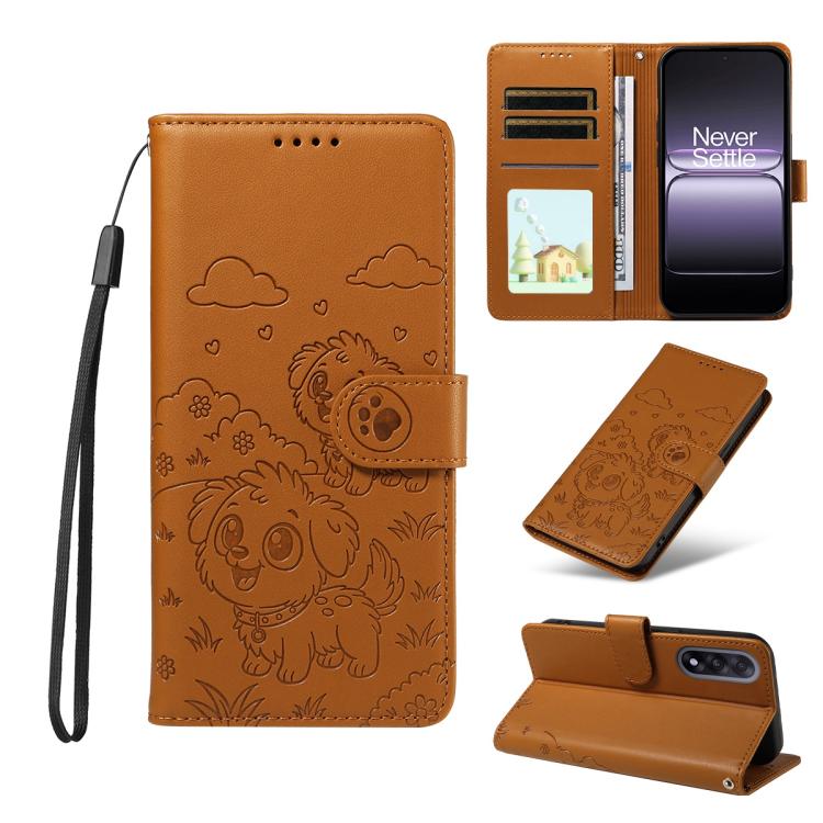 Embossed Heart Dog RFID Blocking Wallet Leather Phone Case, For OnePlus Turbo 6 / 6V 5G, For OnePlus Ace 6 / 15R, For OnePlus 15, For OnePlus Ace 5 Ultra / Nord 5 5G, For OnePlus Ace 5 Racing / Nord CE5 5G, For OnePlus 13R / Ace 5 / 5 Pro